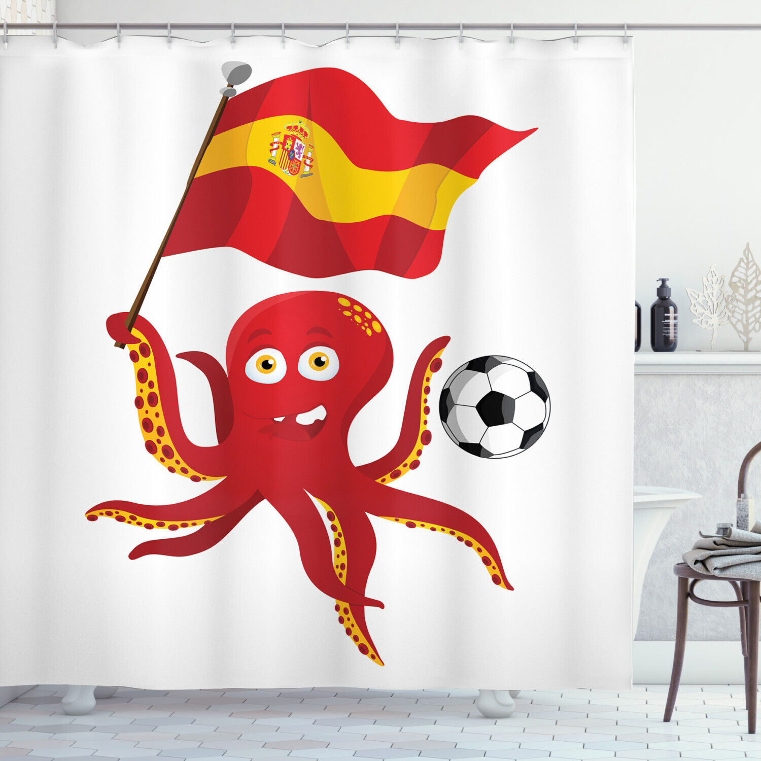 Spain Flag European Football Octopus Funny Shower Curtain