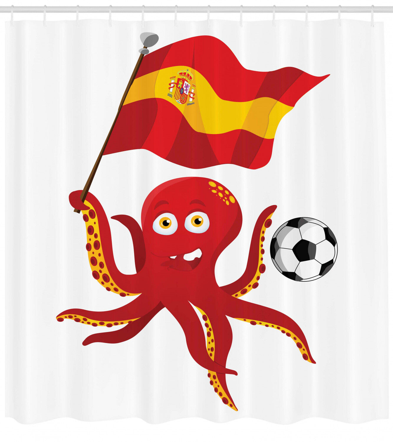 Spain Flag European Football Octopus Funny Shower Curtain