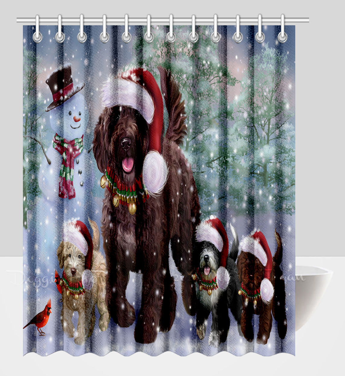 Spanish Water Dog Christmas Shower Curtain for Dog Lovers