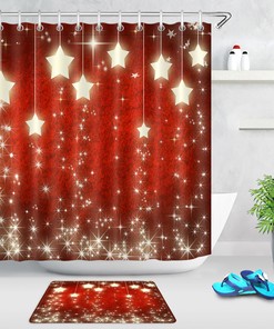 Sparkling Glitter Stars Christmas Shower Curtain - Decorative Bathroom Accessory