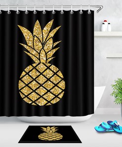 Sparkling Gold Glitter Pineapple Shower Curtain Liner For Your Bathroom Decor