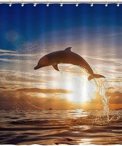 Sparkling Sea Dolphin Shower Curtain With Sunset Dolphins Jumping Out Of The Sea Bath Curtain