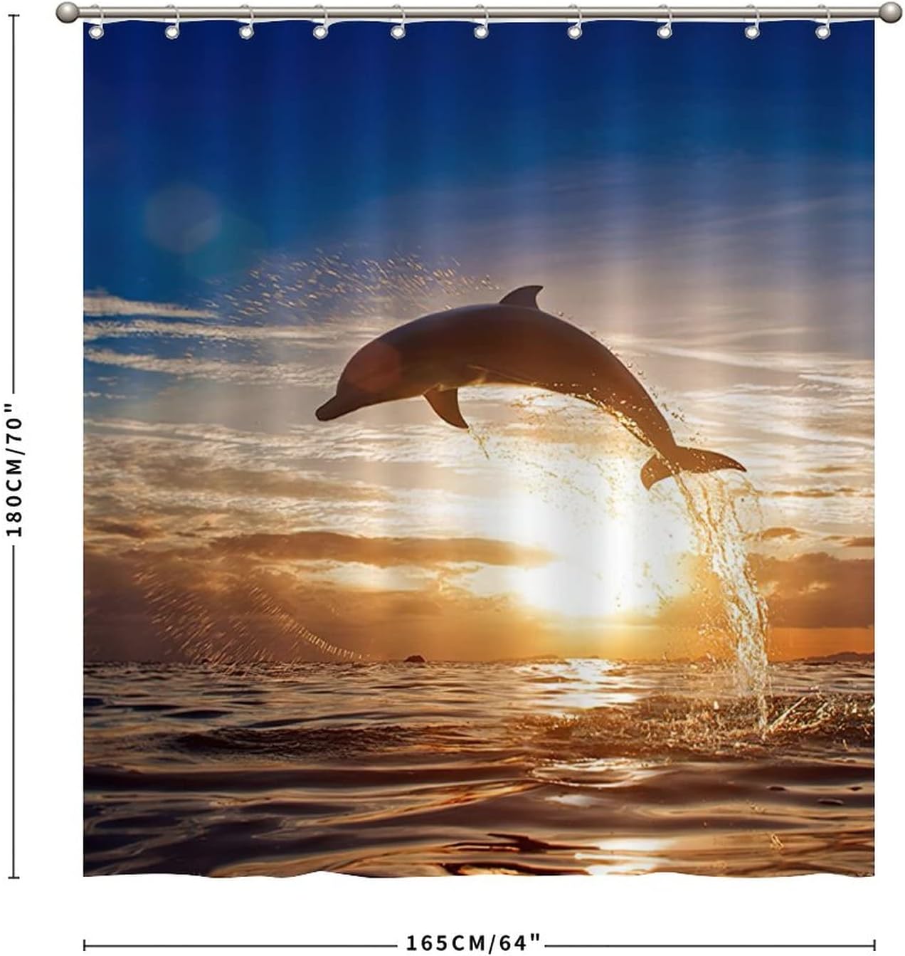 Sparkling Sea Dolphin Shower Curtain With Sunset Dolphins Jumping Out Of The Sea Bath Curtain - Image 2