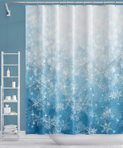Sparkly Glitter Snowflake Shower Curtain Merry Christmas Bathroom Decor Beautiful Fresh Style Fabric