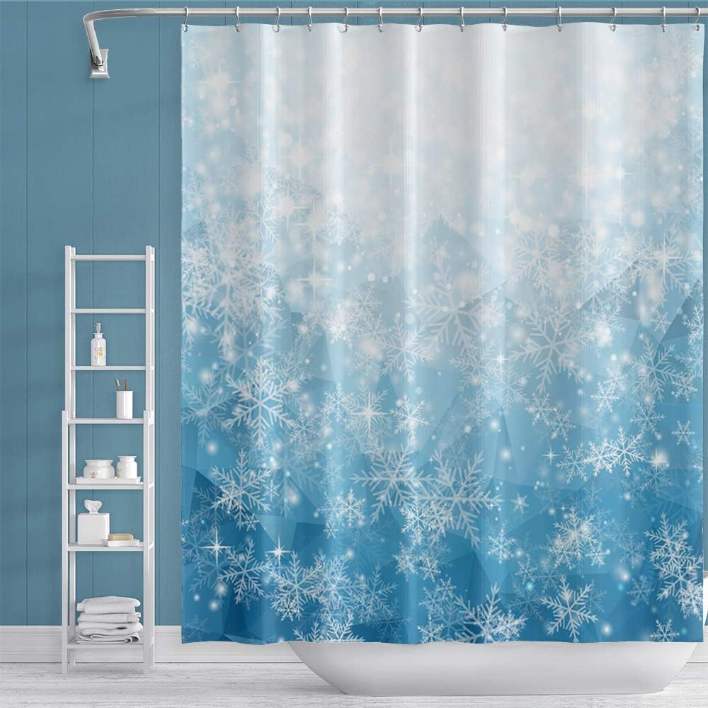 Sparkly Glitter Snowflake Shower Curtain Merry Christmas Bathroom Decor Beautiful Fresh Style Fabric