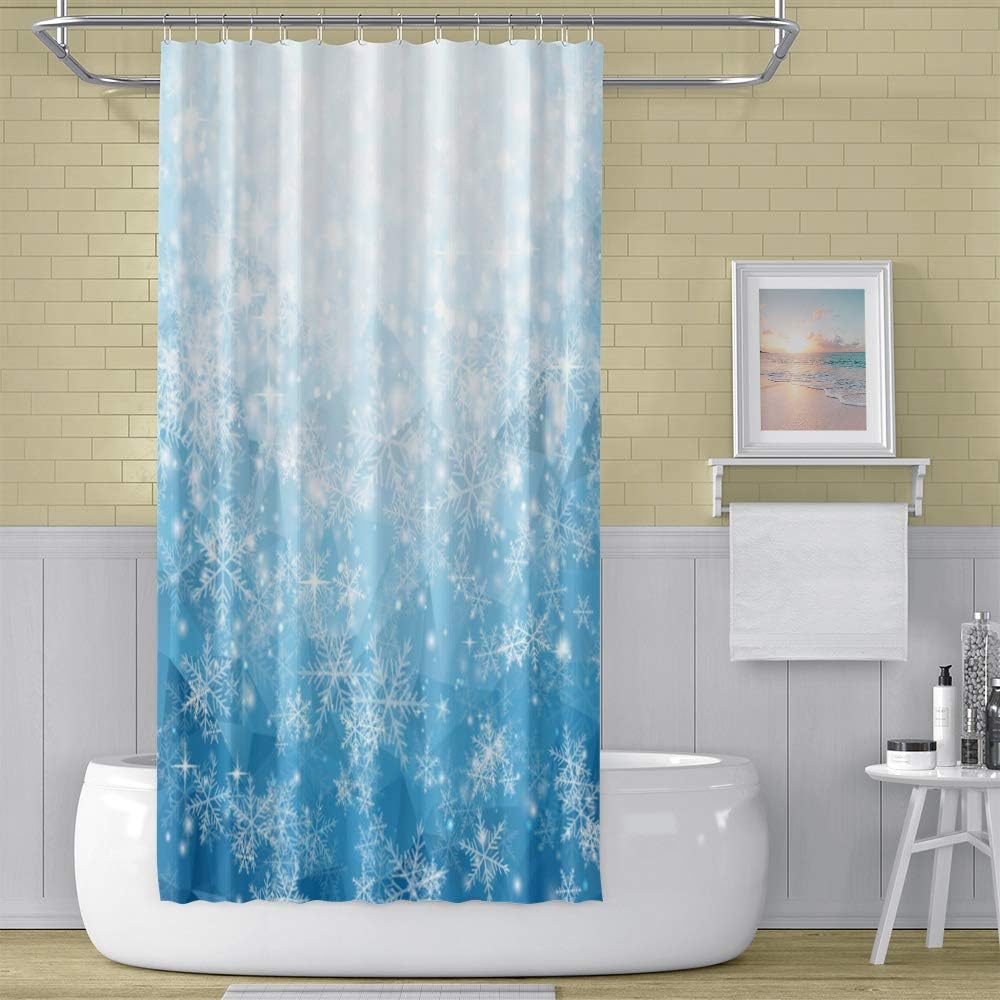 Sparkly Glitter Snowflake Shower Curtain Merry Christmas Bathroom Decor Beautiful Fresh Style Fabric