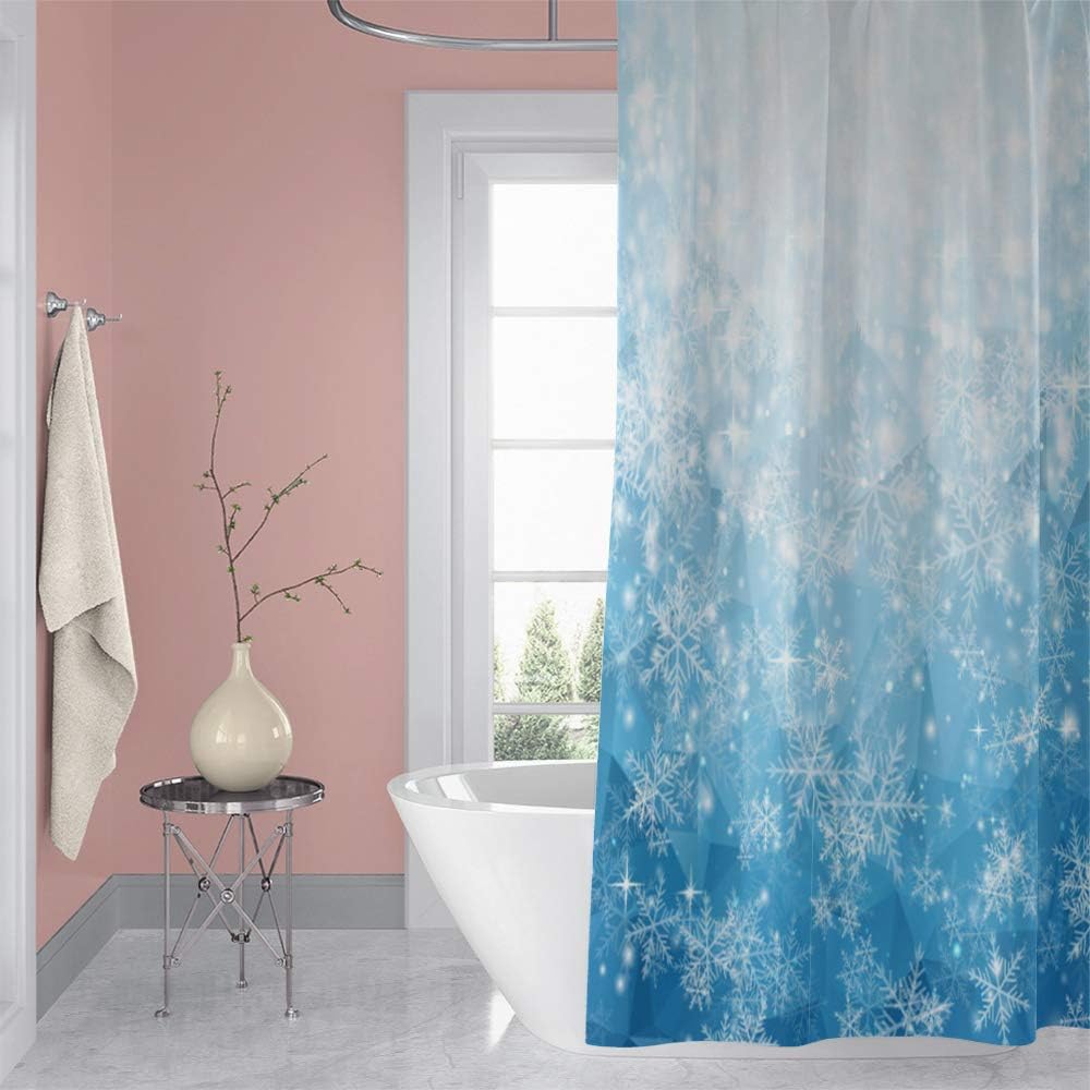 Sparkly Glitter Snowflake Shower Curtain Merry Christmas Bathroom Decor Beautiful Fresh Style Fabric