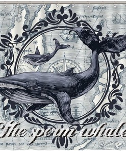 Sperm Whale Ocean Animal Shower Curtain - Custom Durable Fabric