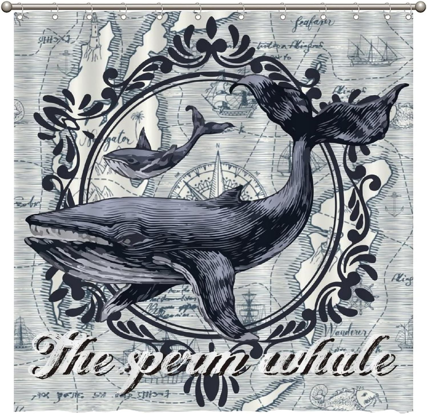 Sperm Whale Ocean Animal Shower Curtain - Custom Durable Fabric