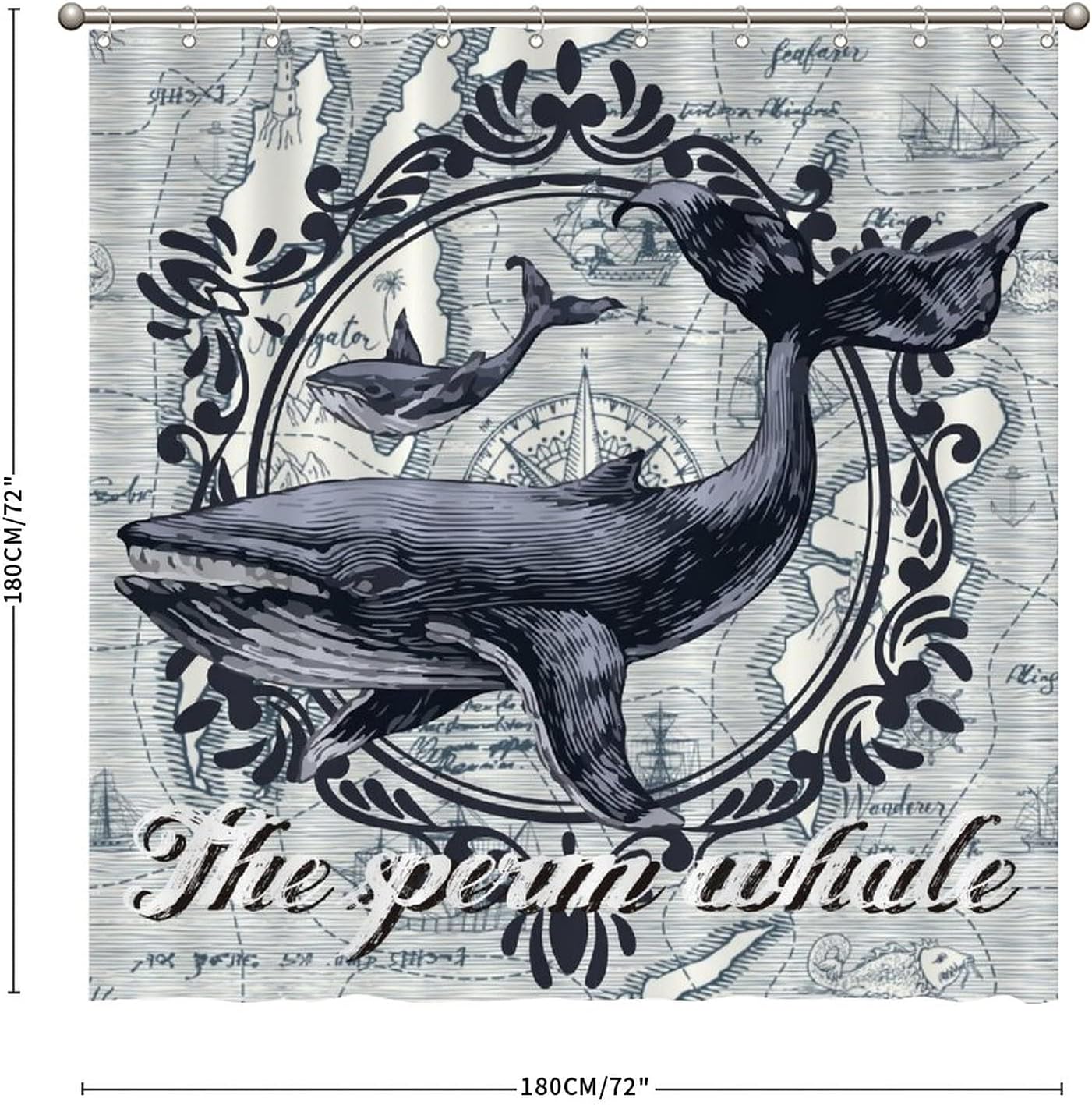 Sperm Whale Ocean Animal Shower Curtain - Custom Durable Fabric - Image 2