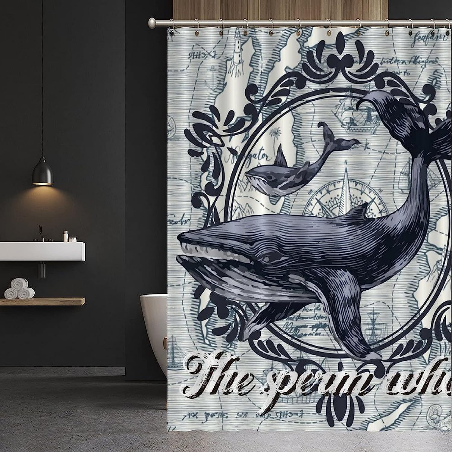 Sperm Whale Ocean Animal Shower Curtain - Custom Durable Fabric - Image 3
