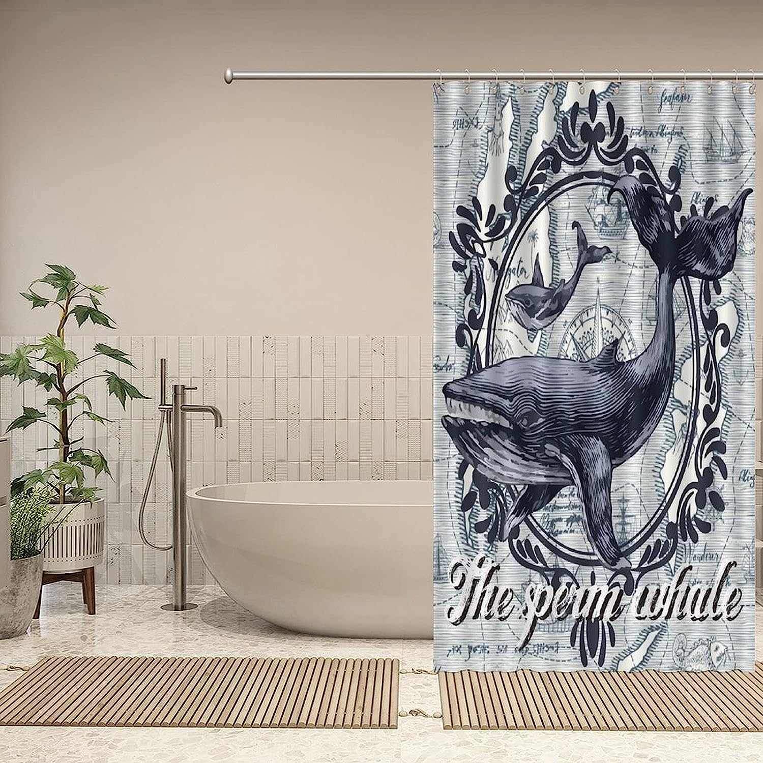 Sperm Whale Ocean Animal Shower Curtain - Custom Durable Fabric - Image 4