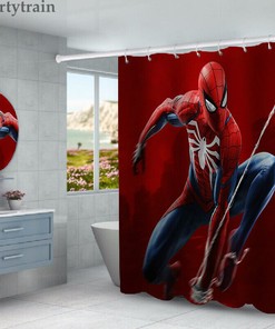 Spider-Man Bathroom Shower Curtain with Matching Seat Cover for a Coordinated Look