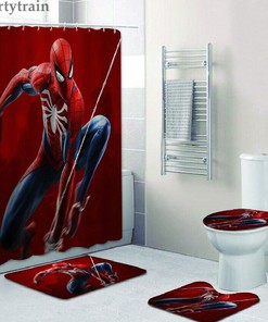 Spider-Man Bathroom Shower Curtain with Matching Seat Cover for a Coordinated Look