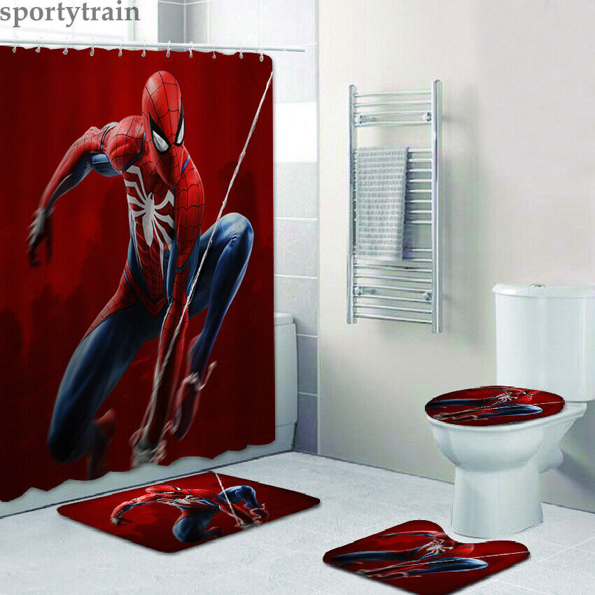 Spider-Man Bathroom Shower Curtain with Matching Seat Cover for a Coordinated Look