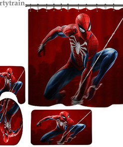 Spider-Man Bathroom Shower Curtain with Matching Seat Cover for a Coordinated Look