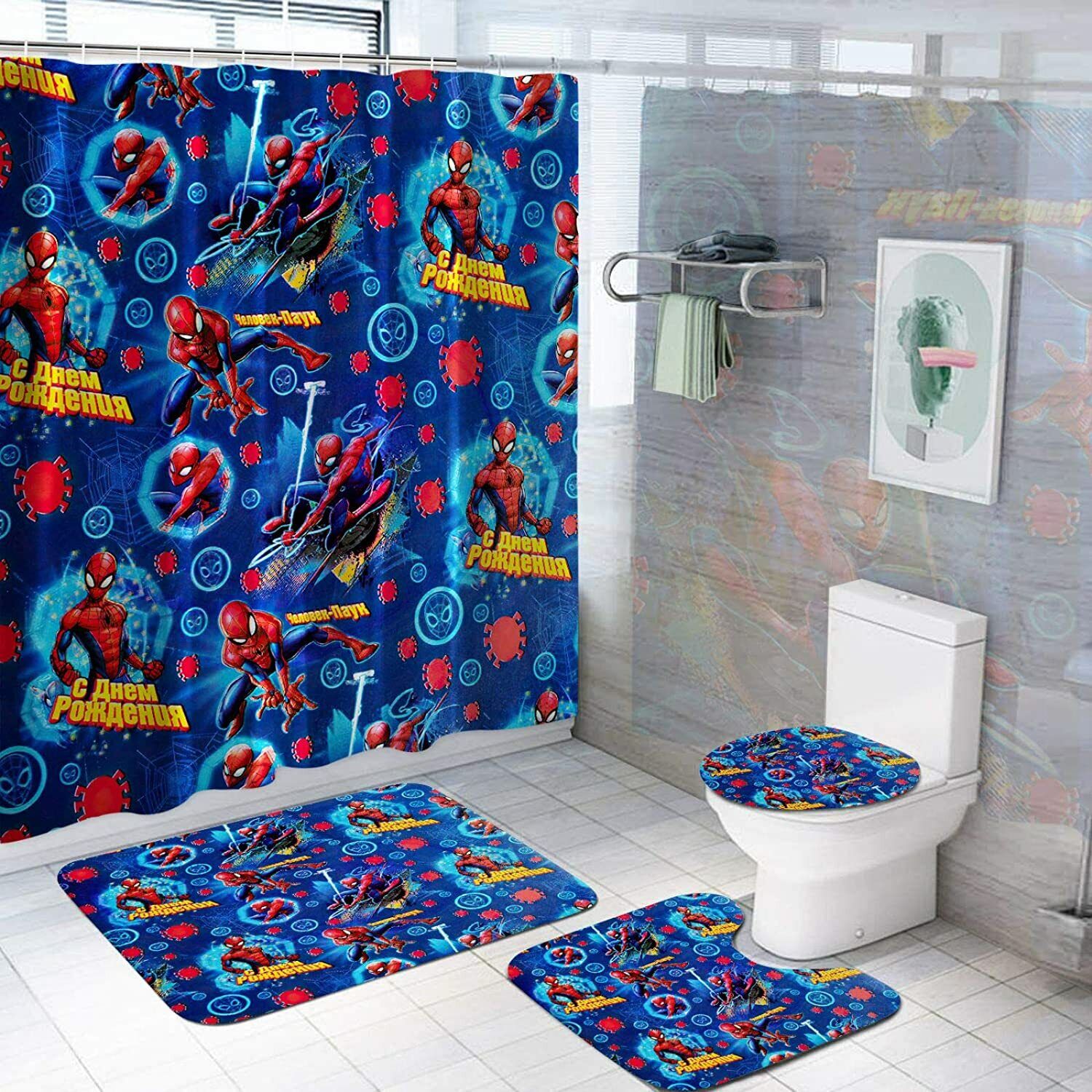 Spider-Man Comics Theme Bathrooms Shower Curtain for Comic Book Collectors