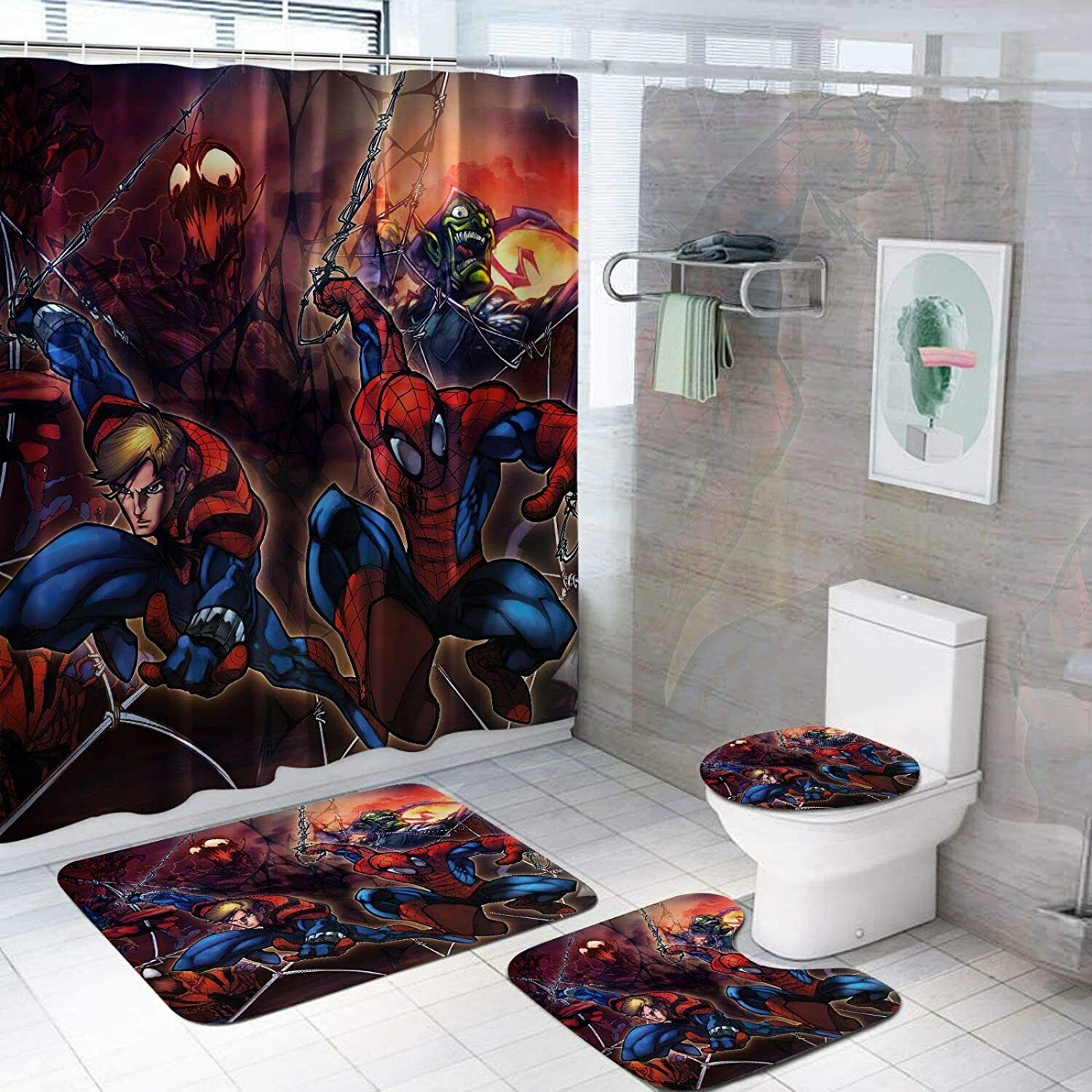 Spider-Man Comics Theme Bathrooms Shower Curtain for Comic Book Collectors
