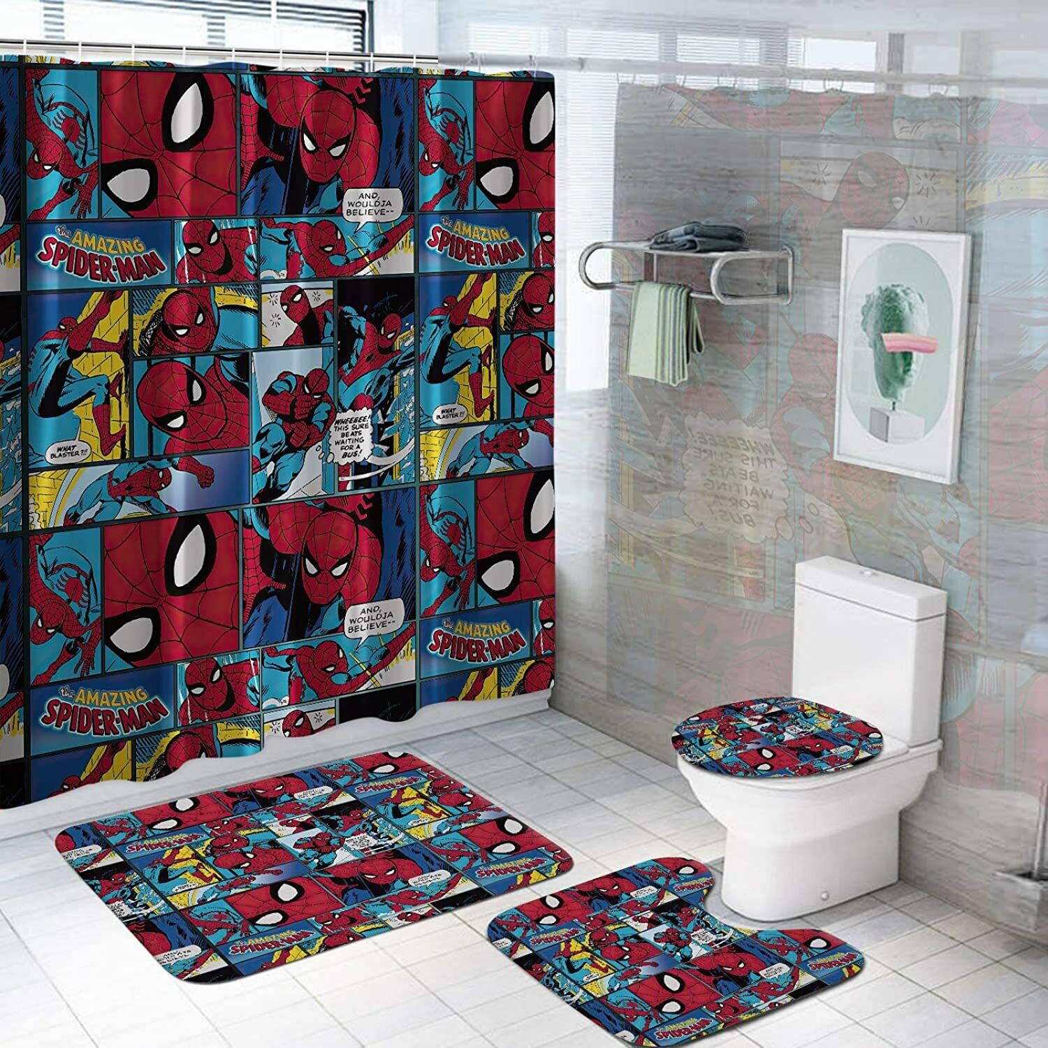 Spider-Man Comics Theme Bathrooms Shower Curtain for Comic Book Collectors