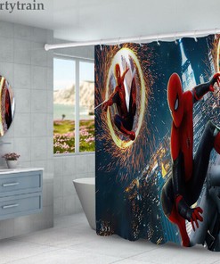 Spider-Man Juegos de Bano Cortina de Ducha Alfombra de Bano Tapa del Inodoro Cubierta del Asiento-