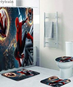 Spider-Man Juegos de Bano Cortina de Ducha Alfombra de Bano Tapa del Inodoro Cubierta del Asiento-