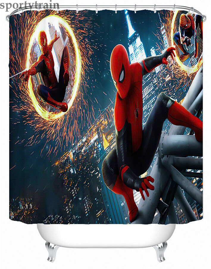 Spider-Man Juegos de Bano Cortina de Ducha Alfombra de Bano Tapa del Inodoro Cubierta del Asiento-