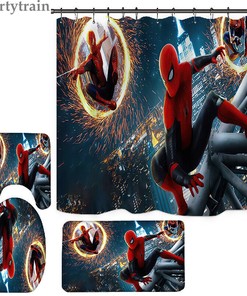 Spider-Man Juegos de Bano Cortina de Ducha Alfombra de Bano Tapa del Inodoro Cubierta del Asiento-