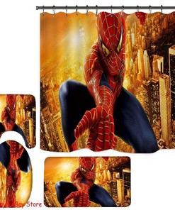Spider-Man Shower Curtain With Bathroom Mat And Lid Sanitary - Perfect For Superhero Fans