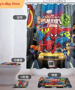 Spiderman Bathroom Shower Curtain And Mat Set - Comic Hero Bathroom Decor