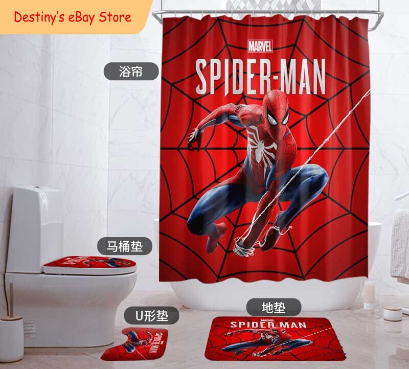 Spiderman Bathroom Shower Curtain Foot Mat Gift for a Coordinated Look