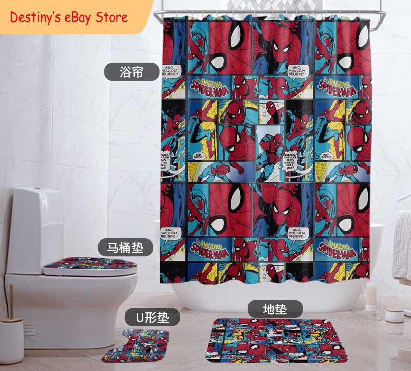Spiderman Bathroom Shower Curtain Set - Comic Hero Bath Accessory