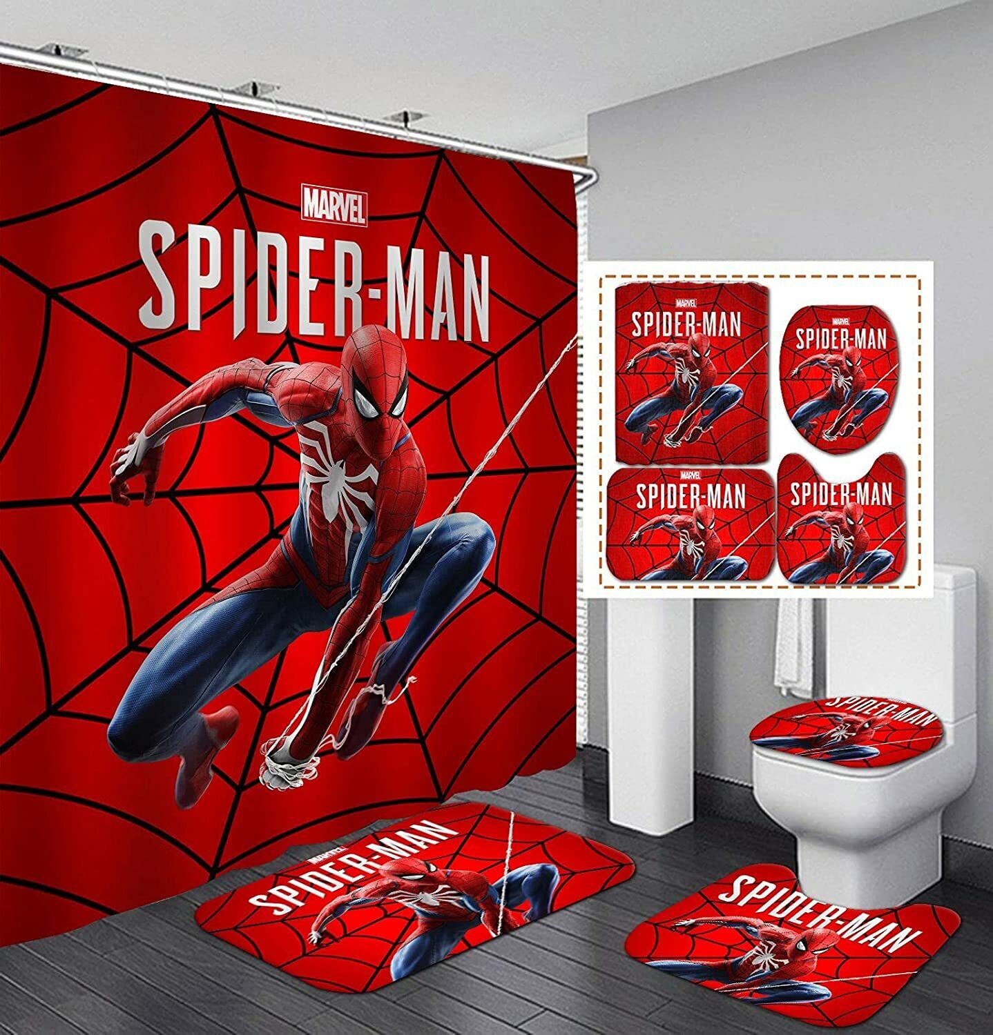 Spiderman Bathrooms Set Shower Curtain Decor for a Unique Touch