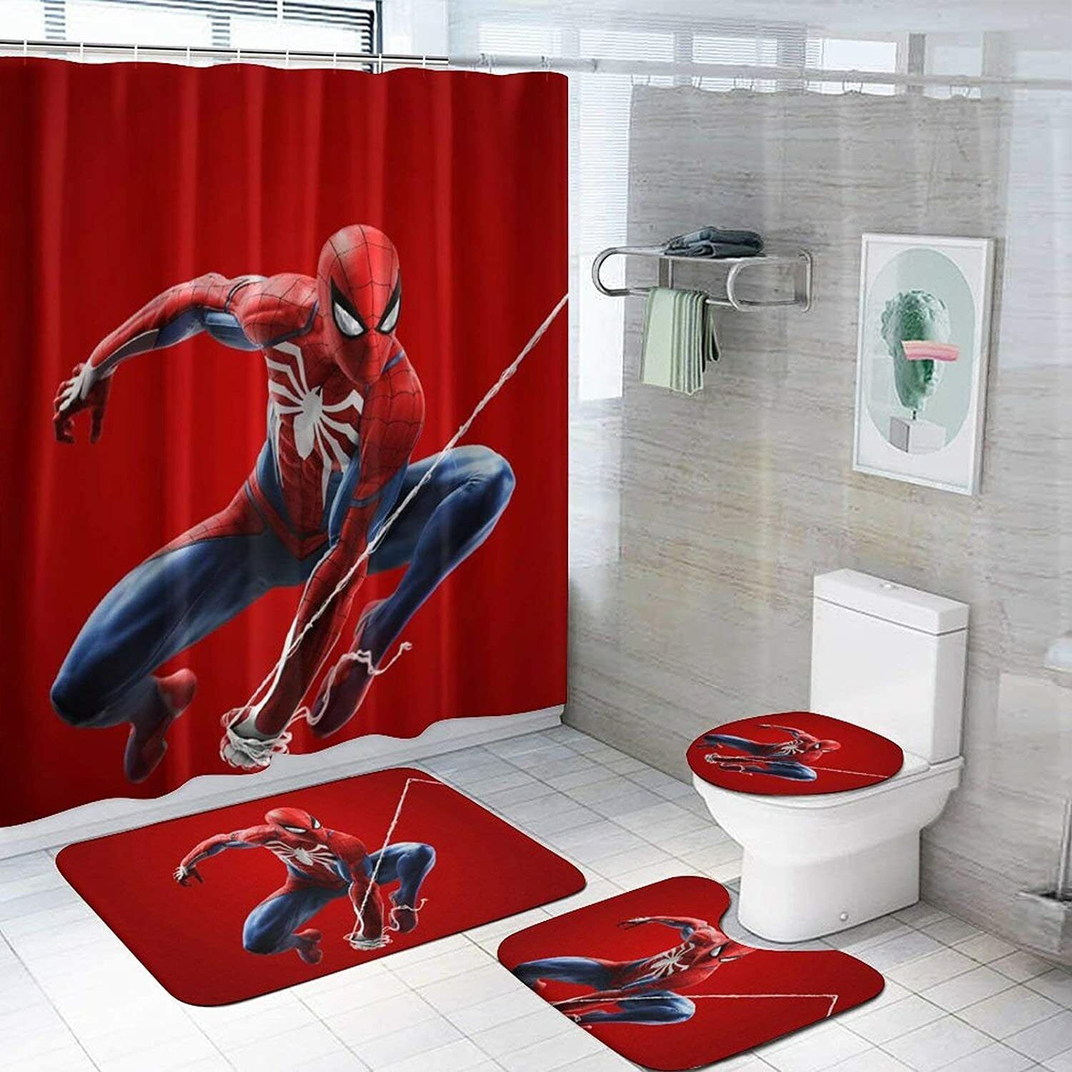Spiderman Bathrooms Set Shower Curtain Decor for a Unique Touch