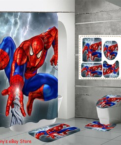 Spiderman Blue Bathroom Shower Curtain Foot Mat for a Unique Style
