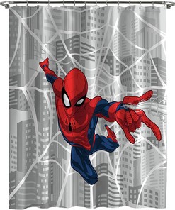 Spiderman City Web Vintage Shower Curtain - Easy Care Fabric Kids Bath Curtain