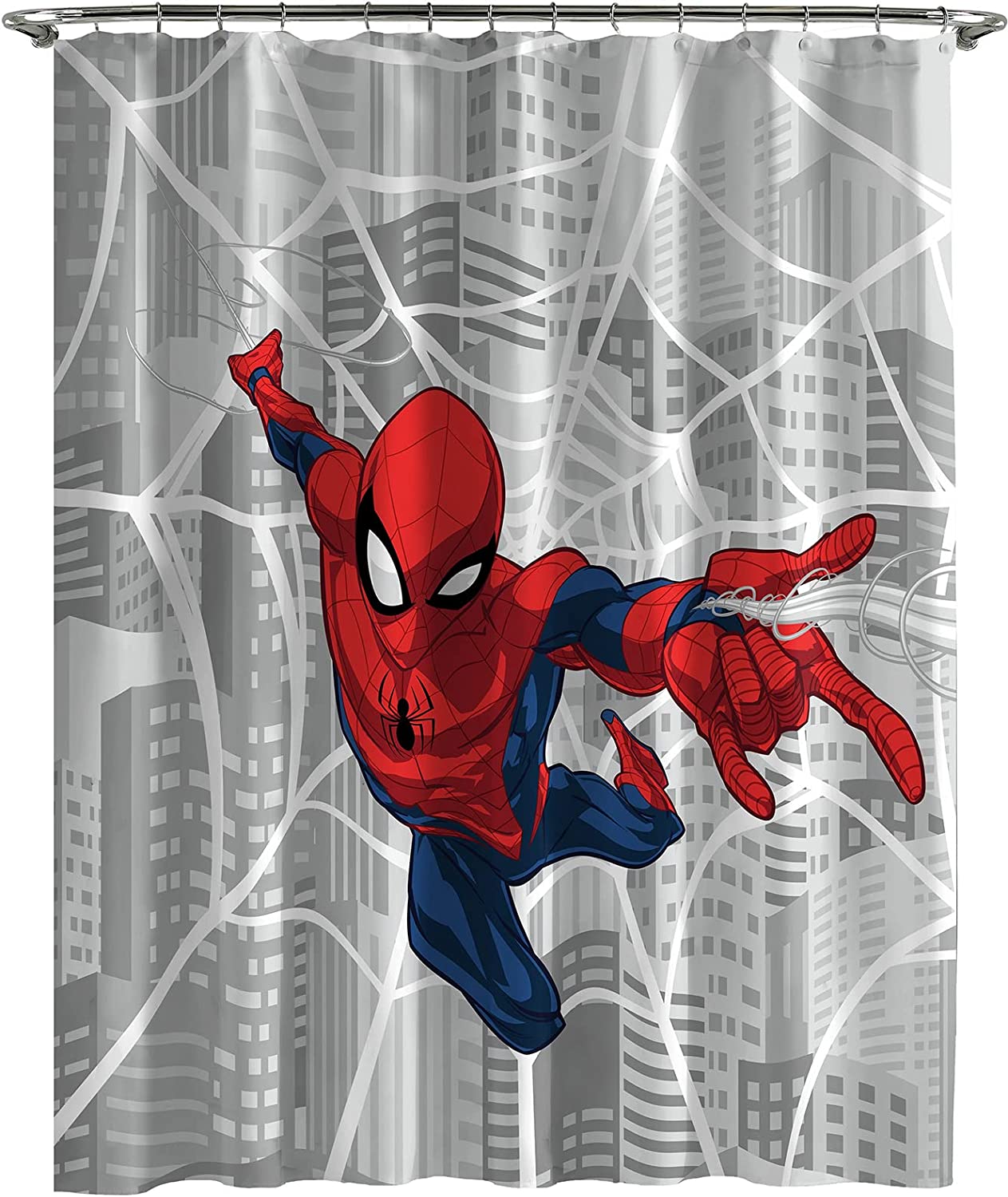 Spiderman City Web Vintage Shower Curtain - Easy Care Fabric Kids Bath Curtain