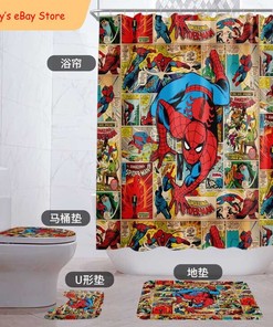 Spiderman Comic Bathroom Shower Curtain Foot Mat for a Classic Look
