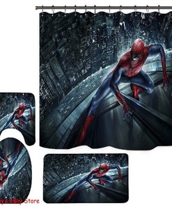 Spiderman Foot Mat And Shower Curtain Set - Perfect For Kids' Bathroom