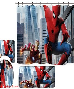 Spiderman Foot Mat Bathroom Mat Shower Curtain Set for a Coordinated Look