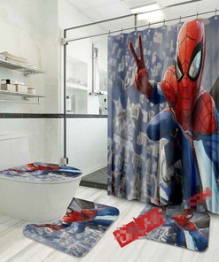 Spider-man Shower Curtain with Matching Mat and Bath Fans' Gifts for Marvel Fans