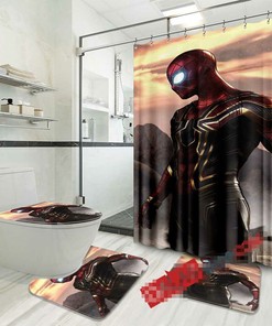 Spider-man Shower Curtain with Matching Mat and Bath Fans' Gifts for Marvel Fans