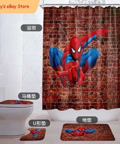 Spiderman Wall Art Bathroom Shower Curtain and Foot Mat Set