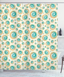 Spiral Circle Tile Print Shower Curtain For Contemporary Bathroom