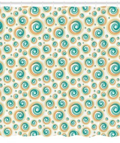 Spiral Circle Tile Print Shower Curtain For Contemporary Bathroom