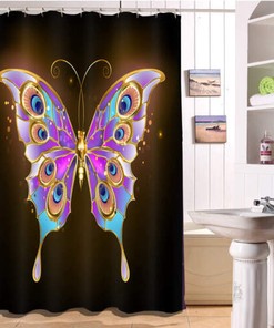 Spirit Butterfly Waterproof Shower Curtain with Colorful Flower Print