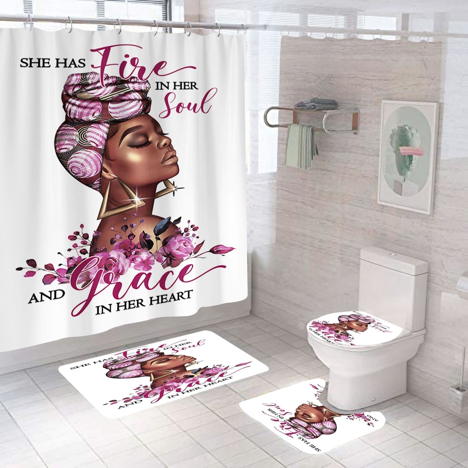 Spirit Goddess African American Shower Curtain 4 Piece Set