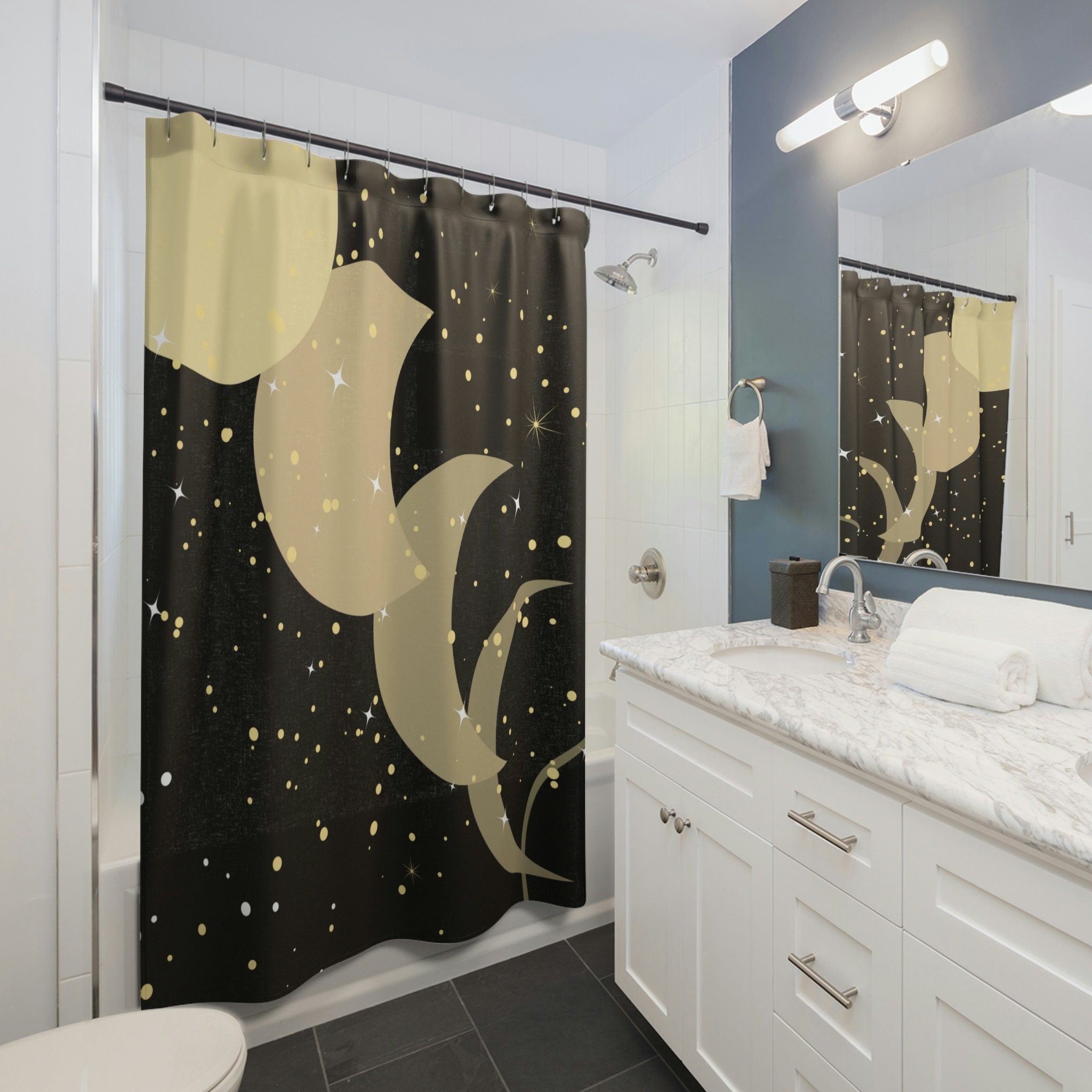 Spiritual Moon Phases Shower Curtain for Zen Bathroom Decor