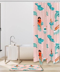 Splashing Dolphins Shower Curtain Waterproof Fabric for Bathroom Decor