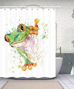 Splashing Frog Fabric Shower Curtain for Kids Bathroom with Vintage Design