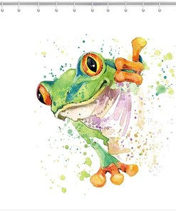 Splashing Frog Fabric Shower Curtain for Kids Bathroom with Vintage Design